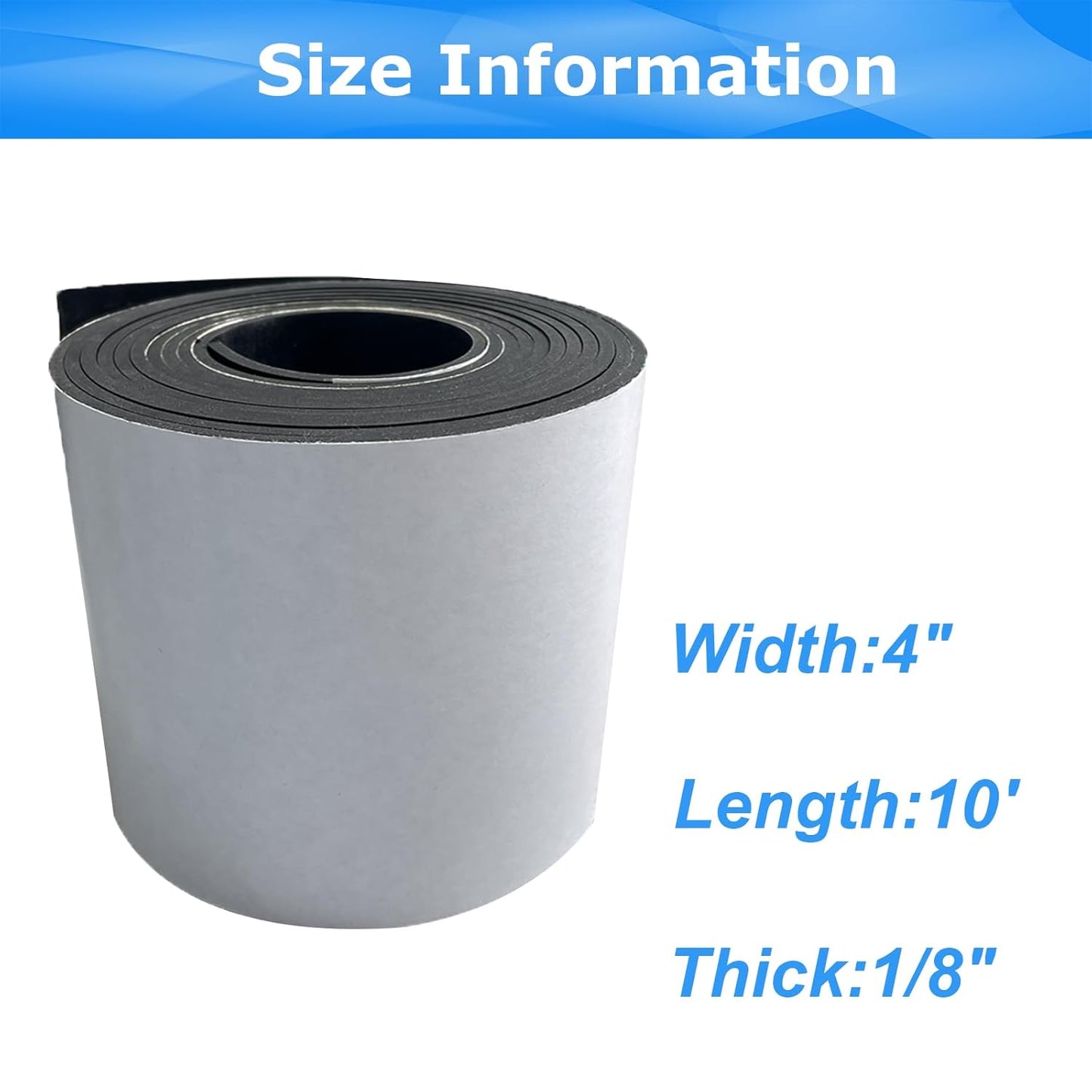 Adhesive Rubber Strips 1/8 (.125)" Thick X 4" Wide X 10'Long, Solid Rubber Strip with Adhesive for DIY Gaskets Crafts Pads Sealing Abrasion Supports Flooring Protection Warehouse