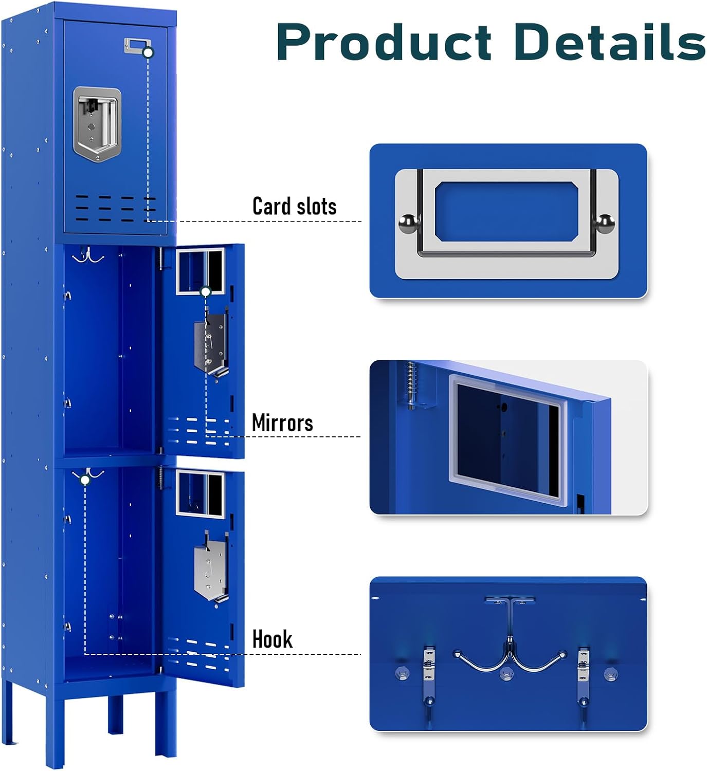 Metal Lockers - 66" Height Steel Lockers for Employees with 3 Door Storage Locker with Card Slot for Employees Gym School Home Office Garage - Assembly Required