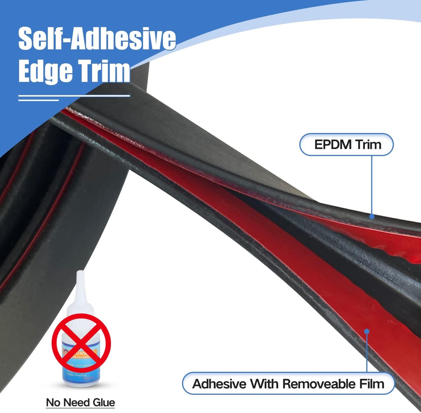 Rubber Edge Trim, Self-Adhesive Rubber Edge Protector for 1/8" Mirror and Flexiglass, EPDM Material, Fit 1/8"(3mm), Length 20 Ft, Black Color, U Channel Edge Trim