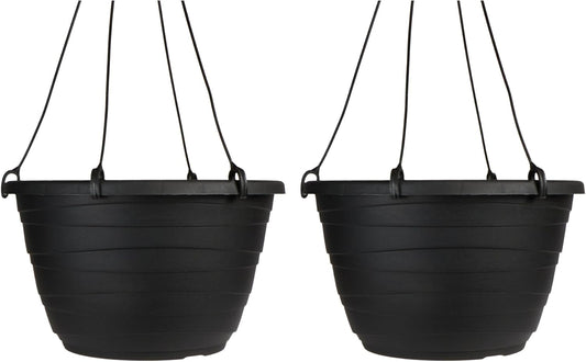 The HC Companies Wrapt Hanging Planters - Lightweight Plant Pot Hanger for Hanging Plants, Vegetables & Herbs - Outdoor & Indoor Hanging Basket for Plants (11" Black, Pack of 2)
