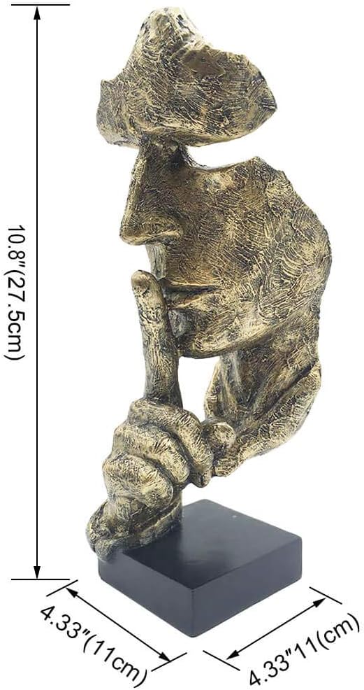 Silence is Golden The-Thinker Statue - Abstract Handcraft Keep Silent Thinker Statue Model Face and Hand Sculpture(Gold)
