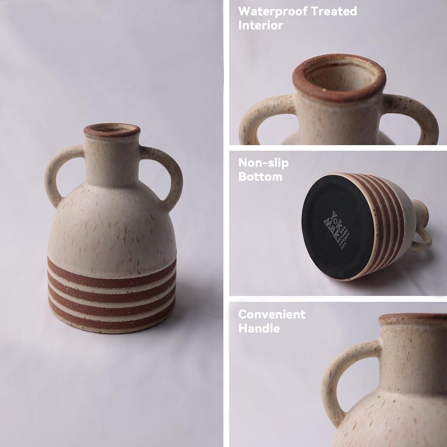 Rustic Farmhouse Ceramic Vase, Pastoral with 2 Ear Design, Boho Vintage Terracotta Vases for Bouquet、Fake Plants, Suitable for Home Decor, Shelf, Dining Table, Living Room, Mantle, Bathroom, 6.9 Inch