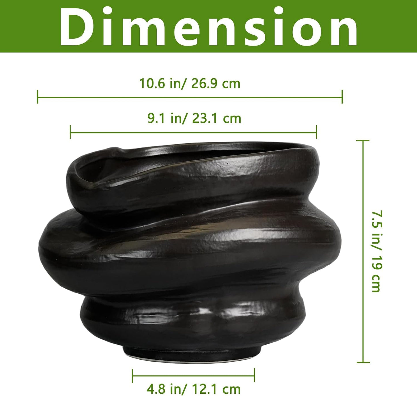 Ceramic Pots for Plants 11 Inch - Bonsai Flower Pots for Indoor Plants with Drainage Hole, Decorative Outdoor Pot for Plant, Gift for Men Women, Black