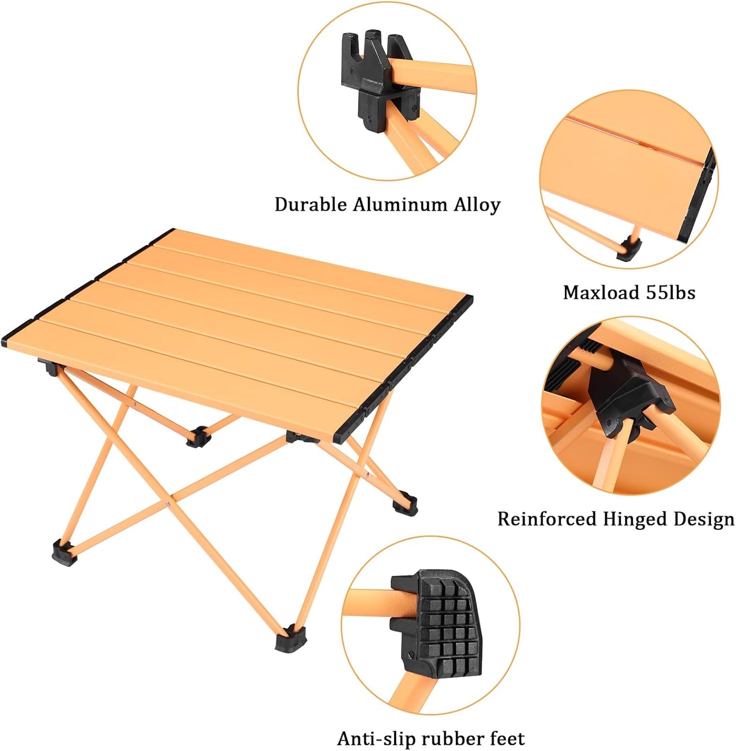 Tesouro Portable Camping Table,Folding Side Table Aluminum Top for Outdoor Cooking, Hiking, Travel, Picnic (Apricot-Medium)