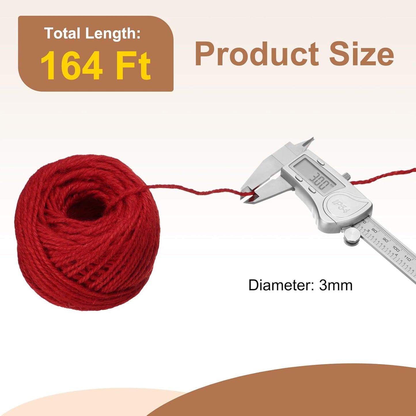 uxcell 164 Feet Natural Jute Twine String,3mm Thin Garden Twine Rope Colored Plant String Cord for DIY Art Crafts Gift Wrapping Decoration Packing Gardening Plant Hanger,Red