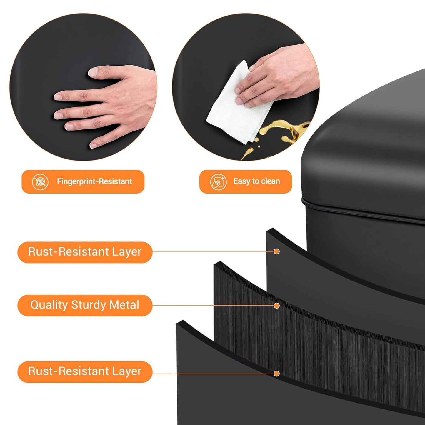 8 Gallon/30 L Kitchen Trash Can, Fingerprint-Proof Stainless Steel Garbage Can with Soft Close Lid, Foot Pedal, Removable Inner Bucket for Home, Office, Bedroom, Bathroom, Black