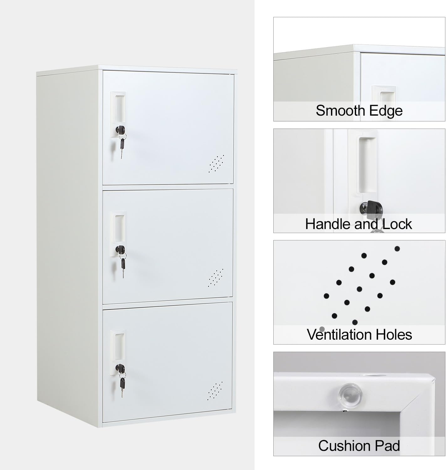 9 Door Metal Storage Locker Cabinet for Office, Home, Gym, School, Steel Cabinet to Storage File, Toys, Shoes and Sports Equipment, Locker Organizer for Gym Office Bedroom (3 Door, White)