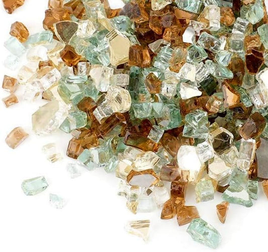 Mr. Fireglass 10 Pounds Blended Fire Glass - 1/2 Inch Mixed Colored High Luster Reflective Tempered Glass Rocks for Fireplace Fire Pit Table Fireplace and Landscaping, Copper+Gold+Light Green