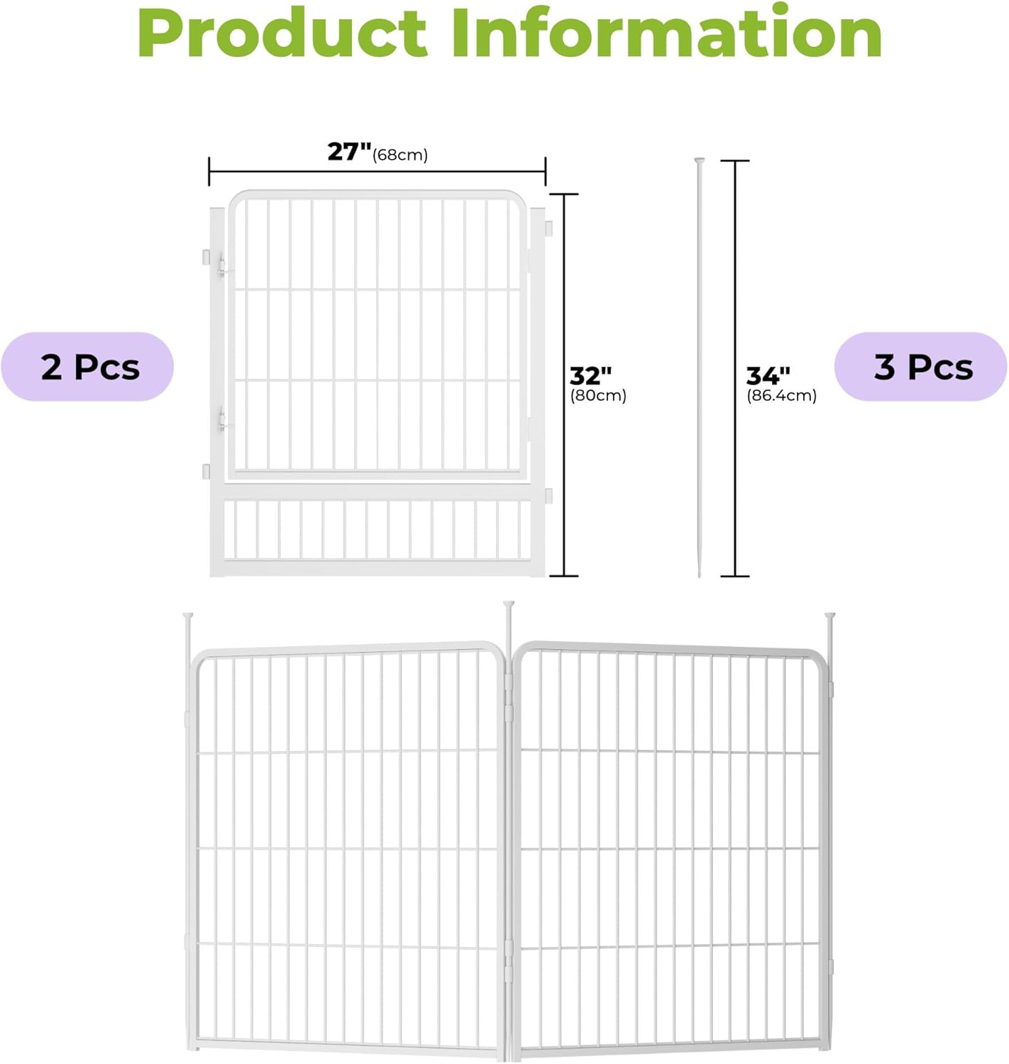Doorless Garden Fence 32 in(H) x 4.5 ft(L) 2 Panels, Heavy Duty Metal Animal Barrier Fence, No Dig Fence for Dogs, Rabbit Fence for Garden, White
