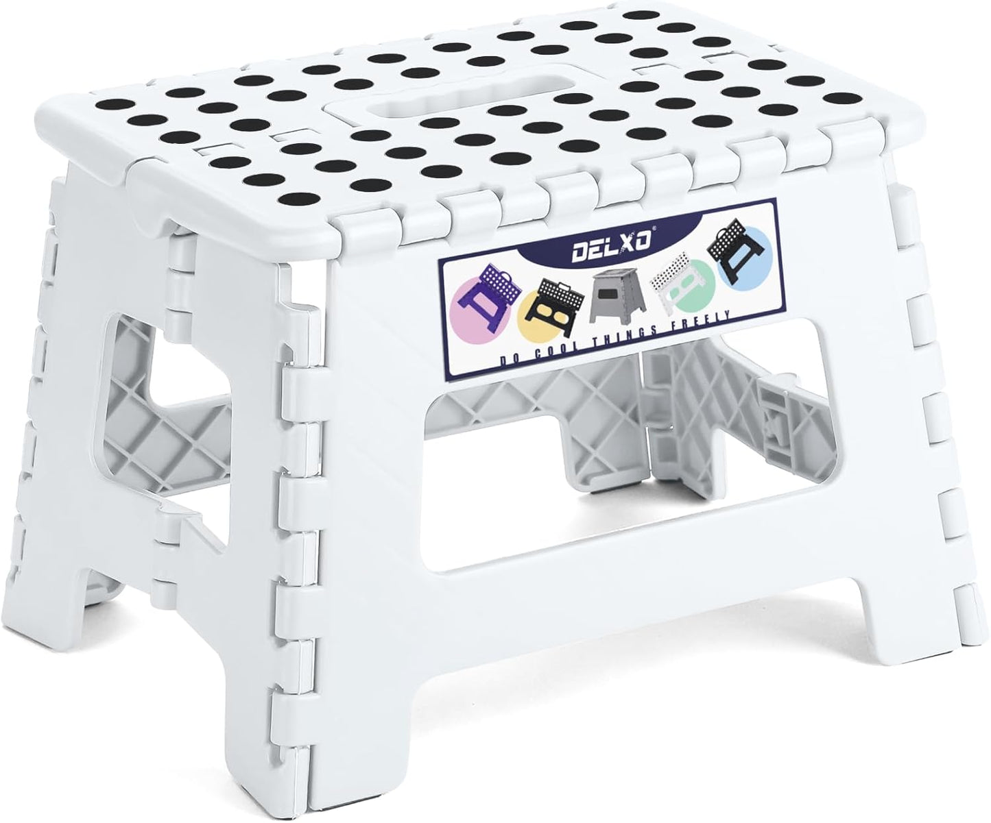 Delxo 9 Inch Folding Step Stool,White Step Stools for Kids Foldable,Portable Collapsible Step Stool with Handle, Folding Stool for Kitchen Bathroom,Bedroom,Garden