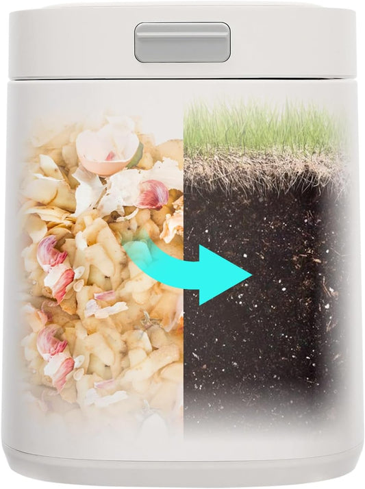 2.5L / 0.66 Gal Electric Kitchen Composter Indoor/Outdoor Odorless Quiet Smart Compost Bin Quick/Standard/Ferment Working Modes, Turn Food Waste into Fertilizer for Garden (White)