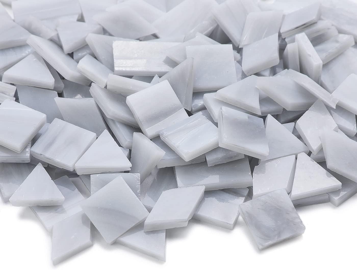 Lanyani 200 Pieces Glass Mosaic Tiles, 4-Shapes Mixed Stained Glass Pieces Tile for Crafts,Light Grey