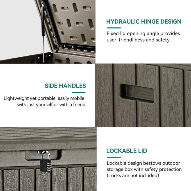 YITAHOME 90 Gallon Large Deck Box, Double-Wall Resin Outdoor Storage Boxes, Deck Storage for Patio Furniture, Cushions, Pool Float, Garden Tools, Lockable & Waterproof (Light Brown)