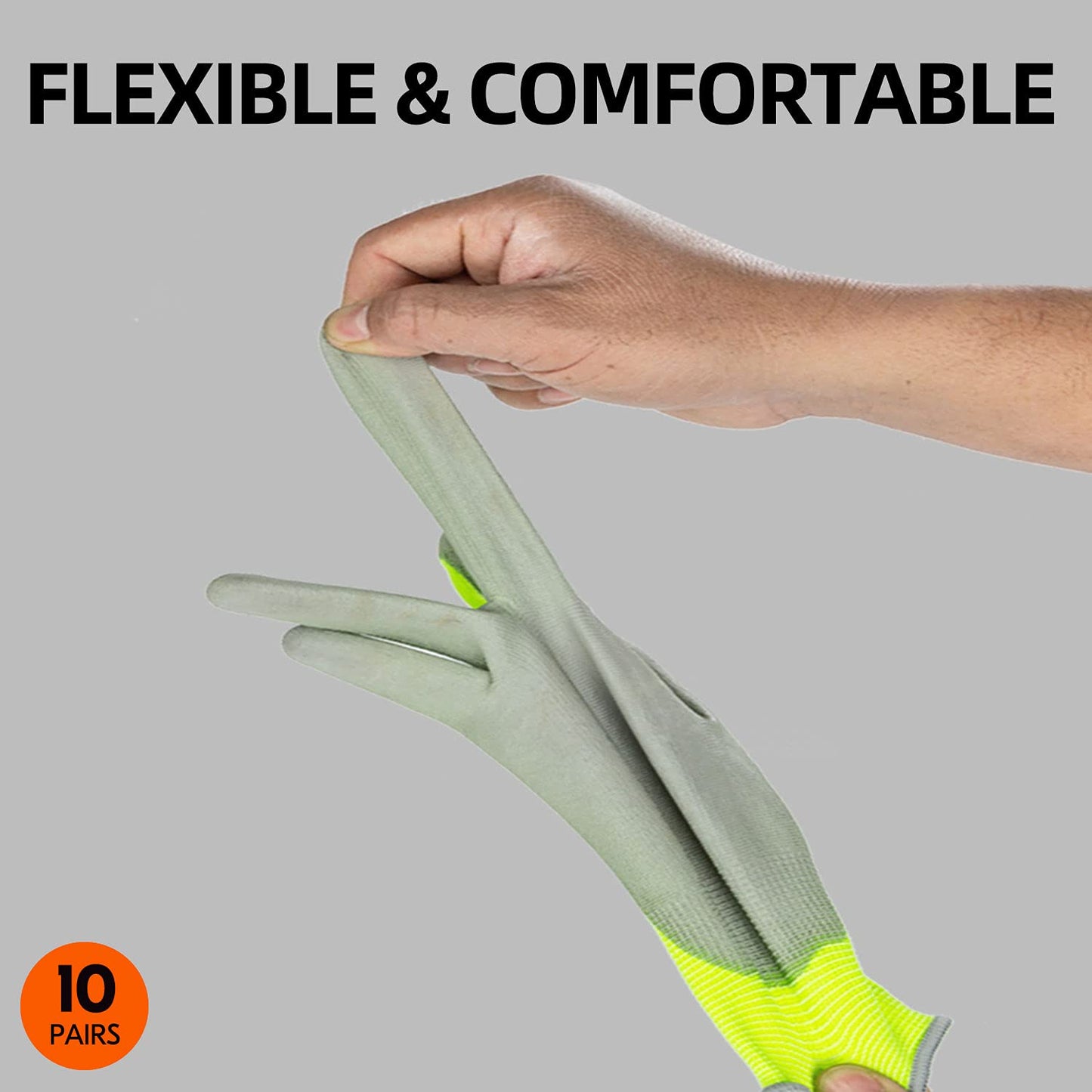 Vgo... 10-Pairs Safety Work Gloves, Gardening Gloves, Polyurethane Coated, Dipping Gloves, Latex Free (Size M, Yellow, PU2103)