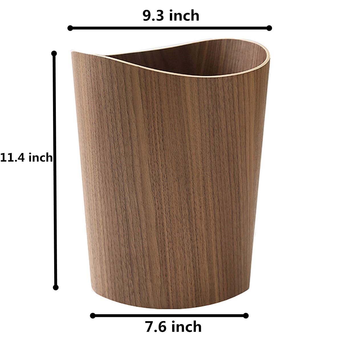 Round Stackable Wastebasket, Natural Wood Garbage Recycling Bin for Bathrooms, Kitchens, Home Offices (Dark Wood)