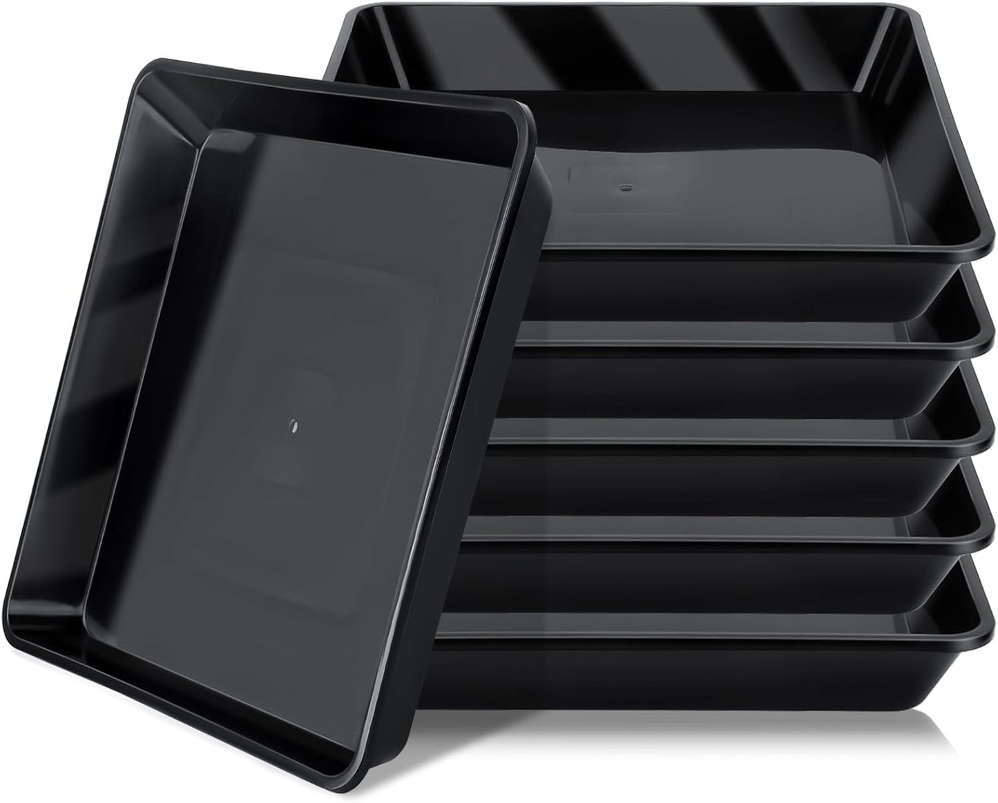 GREANER 8 Inch Humidity Tray, Black 6 PCS Plant Pot Drainage Tray, Indoor Plant Trays for Pots, Drip Trays for Potted Plants, Plastic Plant Trays for Pots, Seed Starter Growing Tray