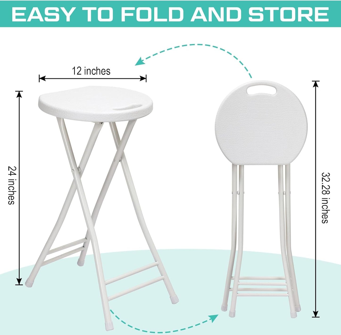 Suzile 2 Pcs 24 Inch Tall Folding Chair Portable Plastic Stool Chair Heavy Duty Foldable Bar Stools with Handle for Adults Kitchen Counter Room Home Camping Indoor Outdoor, 300lbs Capacity (White)