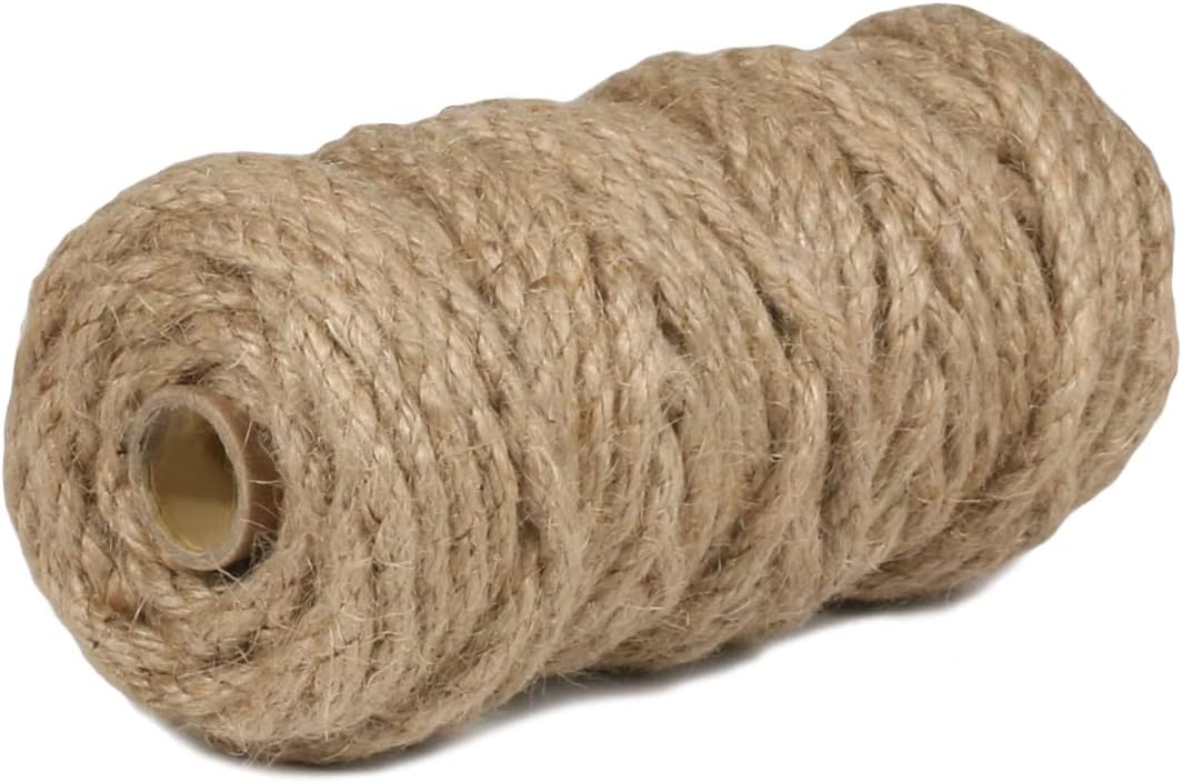 PerkHomy Jute Twine String 6mm Natural Thin Ribbon for Craft Gardening Art Wedding Decoration Packing Material (80FT * 6mm)