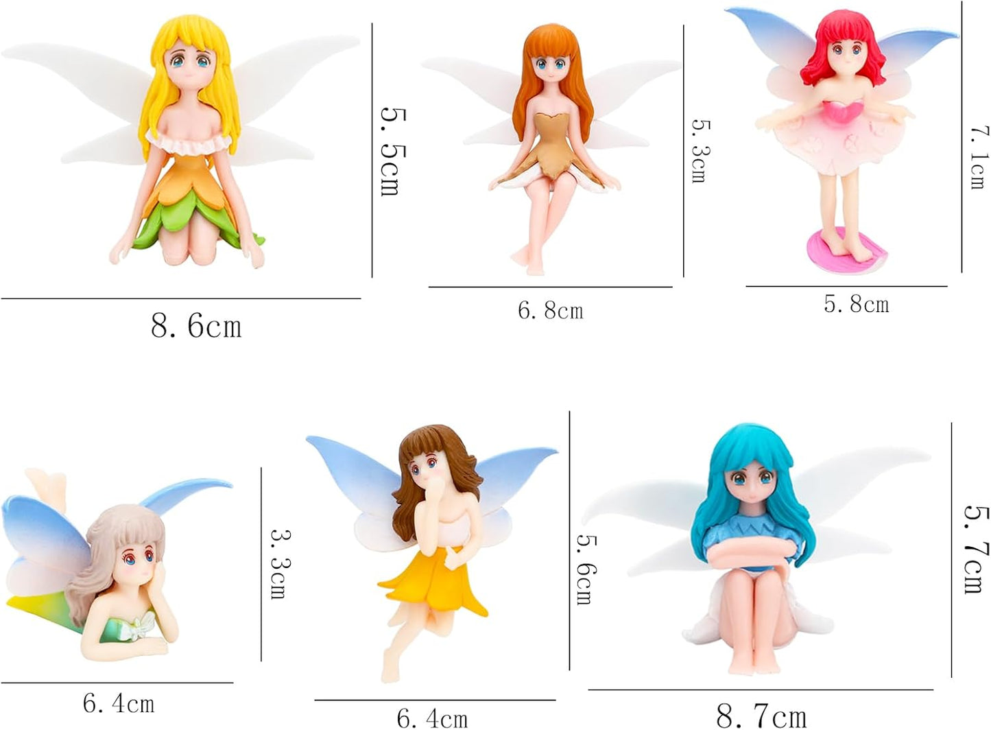 ONEST 6 Pieces Miniature Fairy Garden Accessories Small Fairy Figurines Hand Painted Fairies Figures Girl Fly Wing Figurines for Car Decor Fairies Garden Flower Pot Birthday Cake Topper