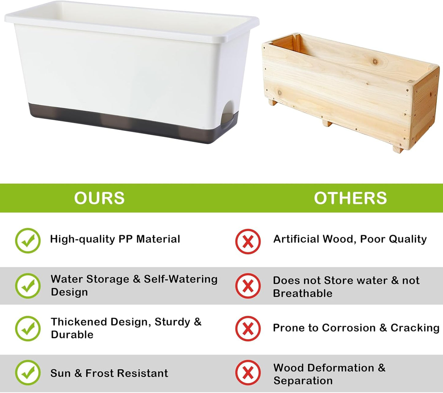 Window Box Planter 6 Pcs, 17 Inches Rectangle Flower Pots with Drainage Holes and Trays, Vegetable Planters for Windowsill Patio Garden Balcony Home Porch Yard Indoor Outdoor (White, 17*7.4*7.8 inch)