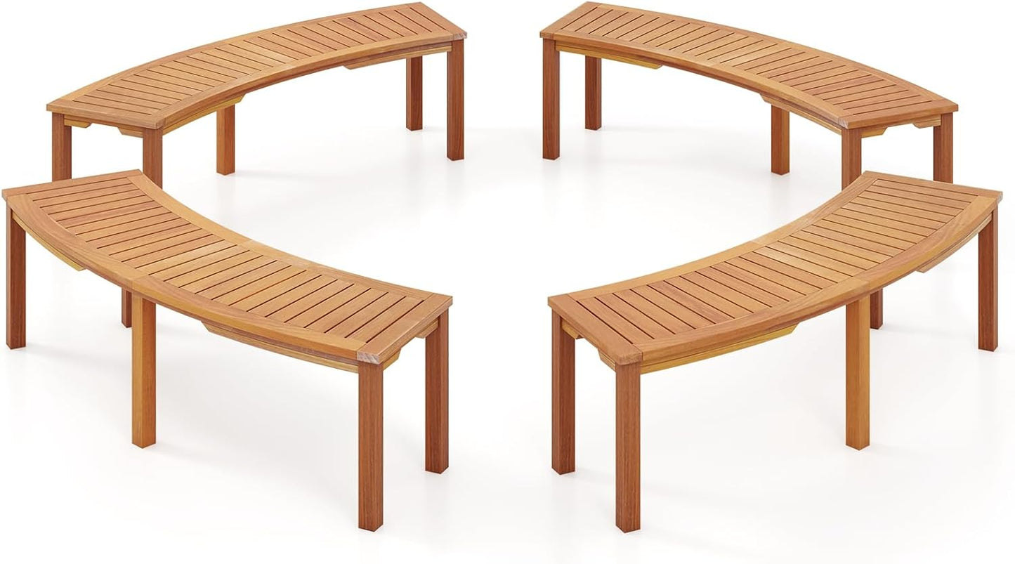 Tangkula Outdoor Curved Bench, Acacia Wood Fire Pit Bench w/Slatted Seat, Patio Backless 2-Person Seating for Porch, Yard, Garden, 800 LBS Max Load, Oil Painted (4, 58")