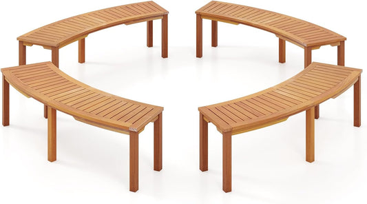 Tangkula Outdoor Curved Bench, Acacia Wood Fire Pit Bench w/Slatted Seat, Patio Backless 2-Person Seating for Porch, Yard, Garden, 800 LBS Max Load, Oil Painted (4, 58")