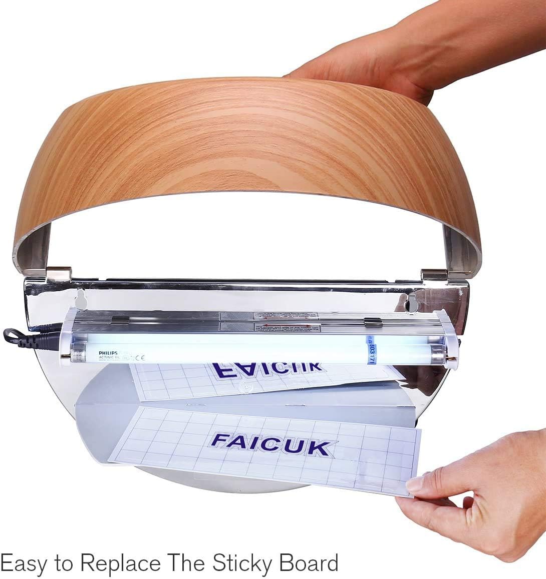 Faicuk WS108 Wall Sconce Fly Light Trap for Capturing Flies, Moths, Gnats, Mosquitos and Other Flying Insects - 13"x7.5"x5.5"(Wood Grain)