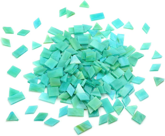 Lanyani 200 Pieces Glass Mosaic Tiles for Crafts,4 Shapes Mixed Colorful Tiffany Stained Glass Pieces,Square/Rectangle/Diamond/Triangle,Ocean Green