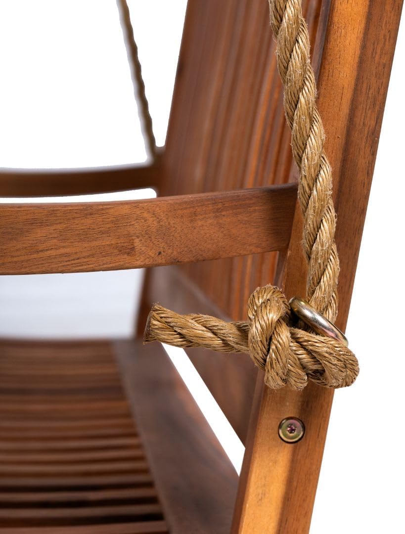 East Green Hayden 4 Foot Wooden Porch Swing in Natural Oil Finish - Outdoor Bench Swing Crafted from Naturally Weather-Resistant Acacia Wood