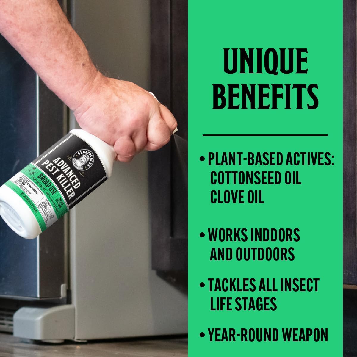 Grandpa Gus's Advanced Natural Pest Control with Clove & Cottonseed Oil - Indoor/Outdoor Insect Killer for Spiders, Ants, Roaches, Earwigs, Bed Bugs & More, Pet-Friendly, Concentrate 2 Pack