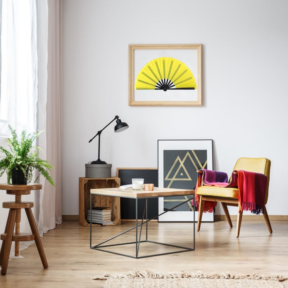 4 Pack Large Folding Hand Fan, Plastic Hand Held Folding Fans Chinese Kung Fu Hand Fan Decorative Folding Fans for Dance, Performance, Festival or Home Decorations(Yellow)