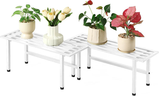 2 Pack Metal Plant Stand Outdoor Plant Shelf Indoor,1 Tier Heavy Duty Plant Stands for Multiple Plants,26" L x 10.12" H x 8.75" W,White