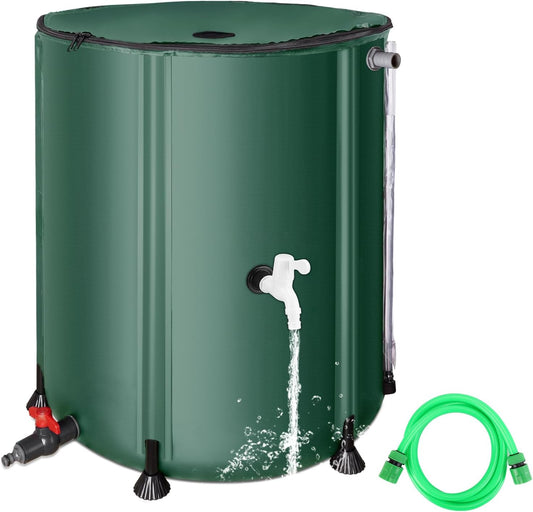 50 Gallon / 200L Collapsible Rain Barrel, Foldable PVC Rain Barrels to Collect Rainwater from Gutter, Portable Water Storage Tank Container with Hose Spigot, Water Catcher Collector Green