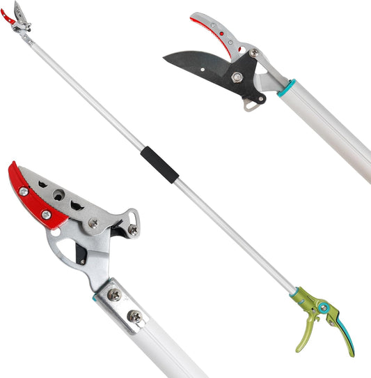 GARTOL Cut & Hold Pole Pruner, 4.2 FT Lightweight Fruit Picker with 180° Rotating Handle, SK5 Steel Blade Cuts up to 1/2 Inch, Long Reach Garden Tree Trimmer & Branch Cutter for Shrubs, Bushes