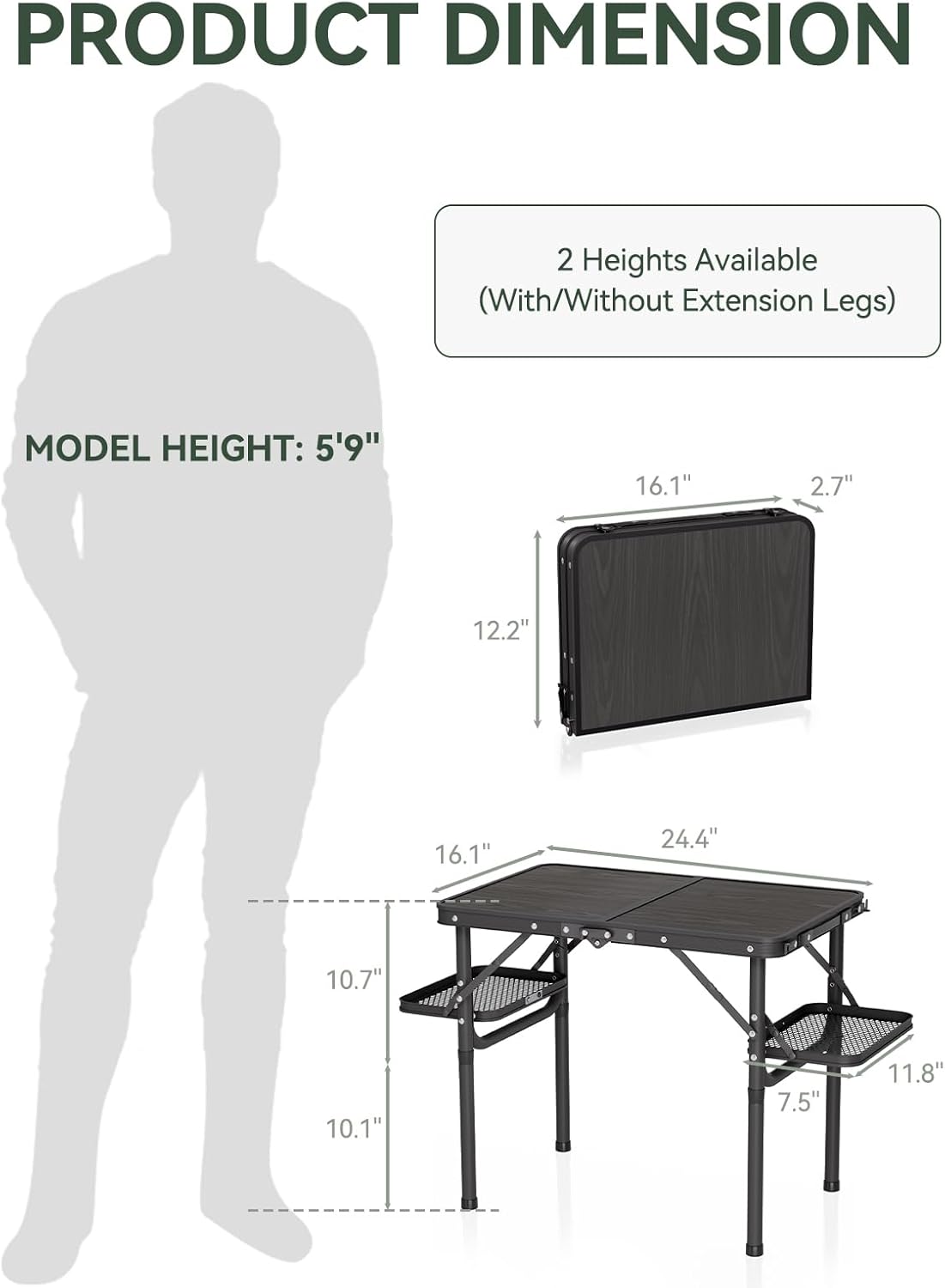Titanker Folding Camping Table Small 2ft, Small Camp Table Portable with 50% Extra Space, Folding Picnic Set, Portable Beach Table, Car Camping Essentials, Aluminum Light & Solid