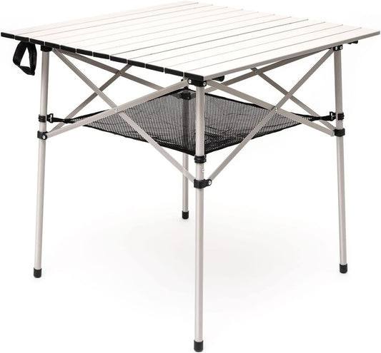SUNNYFEEL Outdoor Folding Table | Lightweight Compact Aluminum Camping Table, Roll Up Top 4 People Portable Camp Square Tables with Carry Bag for Picnic/Cooking/Beach/Travel/BBQ