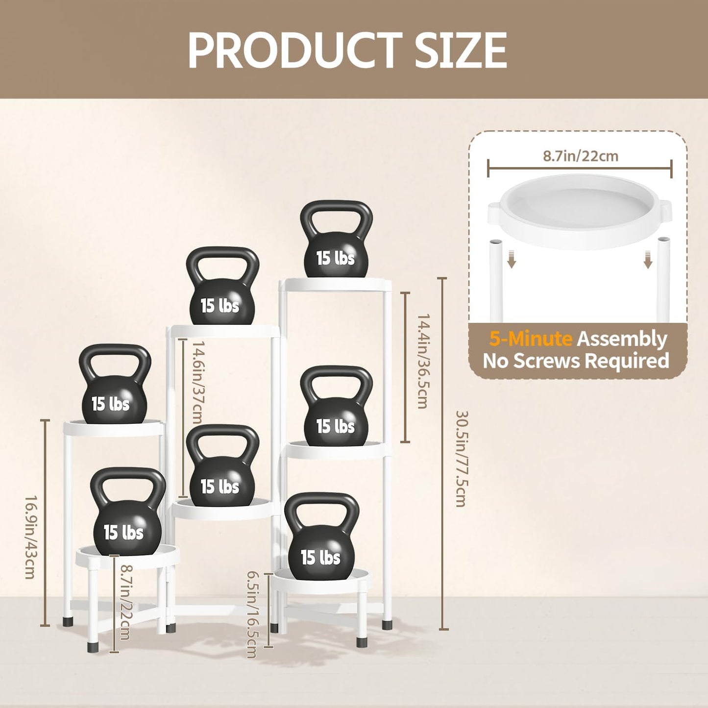 LASZOLA 7 Tiered Folding Plant Stand Indoor for Multiple Large Planter, Tall Heavy Duty Adjustable Rack with Rust Proof Plastic Shelving, Sturdy Vertical Tree Organizer for Narrow Inside Floor, White