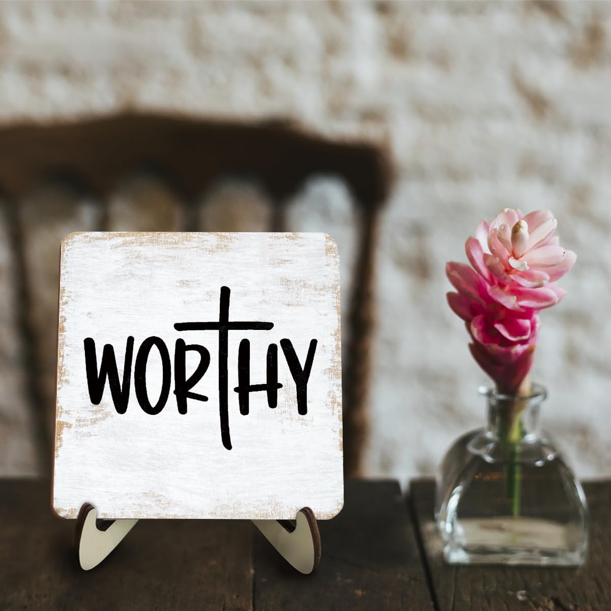 Inspirational Wood Sign Rustic Desk Decor Home Farmhouse Office Decor Work Table Desk Accessories Decorative Christian Religious Bible Verse Faith Decorations Office Supplies Bedroom Cubicle Decor