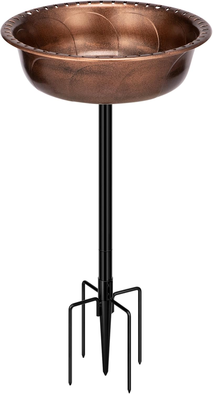 VIVOHOME Polyresin Bird Bath Bowl with Metal Stake, 29 Inch Height Outdoor Freestanding Birdfeeder, Capacity 1.4 Gallons, 5-Pronged Base, Bronze