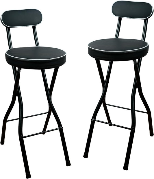 UWEAR 2 PCS Folding Bar Stool with Back, Tall Foldable Stool Leather Padded Portable Stools Counter Height Foldable Stools Chairs,Collapsible Stool for Adults Kitchen Island