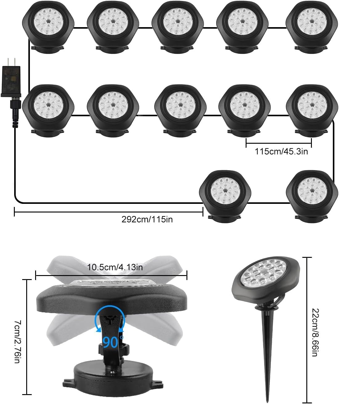 RGB Underwater Pond Lights, Super Bright 18 LED Submersible Fountain Lights Color Changing Spotlights, Bluetooth APP Control IP68 Waterproof for Fish Aquarium Tank Garden Yard Pool(Set of 12)