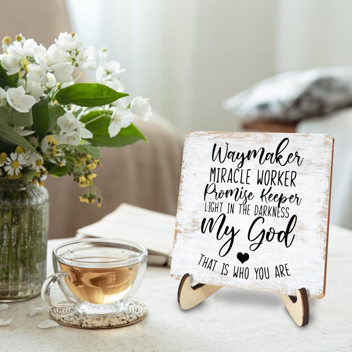 Motivational Wood Sign Rustic Desk Decor Home Farmhouse Office Decor Work Table Desk Accessories Decorative Christian Religious Bible Verse Faith Decorations Office Supplies for Desk Cubicle Decor