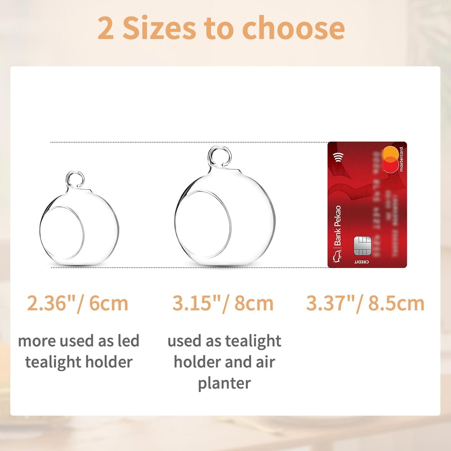 24 Pcs 3.15"/ 8cm Hanging Glass Tealight Holder Globe, Plant Terrariums Glass Orbs, Air Plants Tea Light Candle Holders, Home Decor Indoor Outdoor Garden (20 Pcs + 4 Pcs)