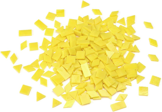 Lanyani 200 Mixed Color Glass Mosaic Tiles - 4 Shapes, Tiffany Stained Glass Pieces for Crafts, Sunshine Yellow