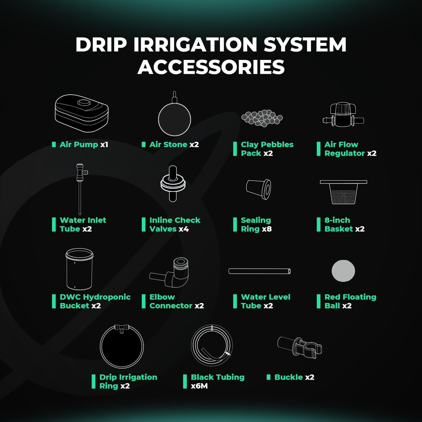 Mars Hydro DWC Hydroponics Grow System 5 Gallon Deep Water Culture with 8W Air Pump, Multi-Purpose Air Hose, Air Stone, 2 Buckets and Top Drip Kit