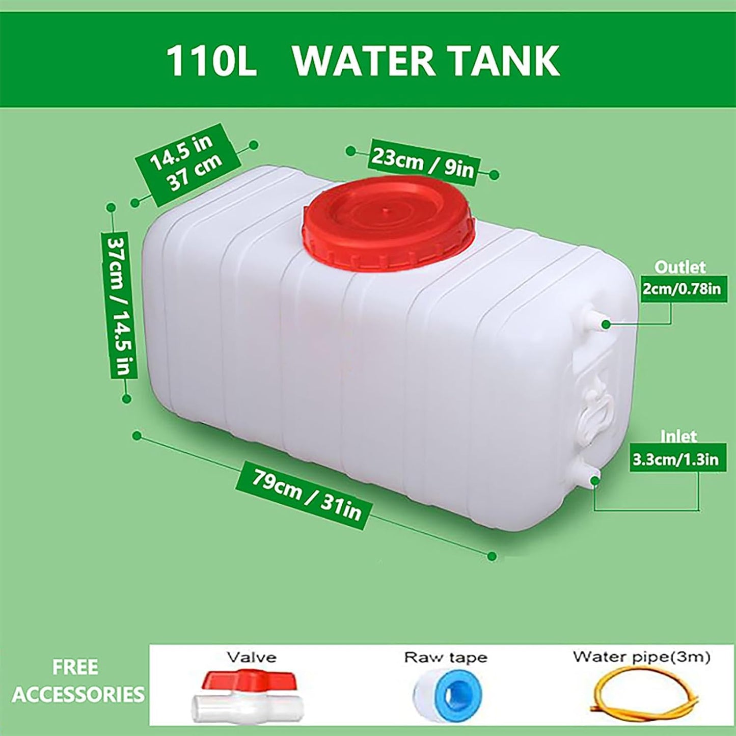 Plastic Portable Water Tank with Spigot for Camping Large Capacity Water Storage Tank Water Container for Emergency Storage Household Outdoor Camping RV Self-Driving(Size:110L/30gallon)