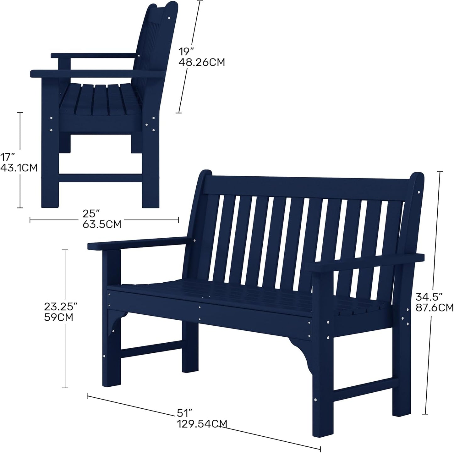 Garden Bench, Farmhouse Park Front Porch for Entryway Bench Outdoor Seating Low Bench Patio Bench Outside/Indoor, Navy Blue