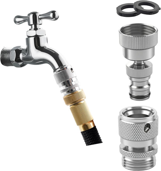 Hibbent Swivel Garden Hose Quick Connector, 360° Rotatable Faucet Hose Quick Connect Fitting, Solid Brass 3/4 Inch GHT Thread, Female and Male Adapter