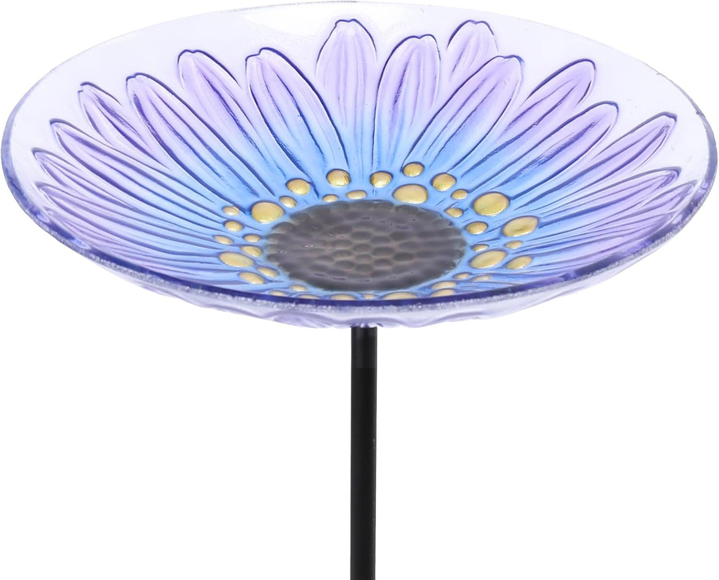 MUMTOP Bird Baths for Outdoors, Glass Bird Bath Stake, Purple Daisy Birdbaths & Support, Bee Baths for Garden, Outside, Lawn, Outdoor Decor