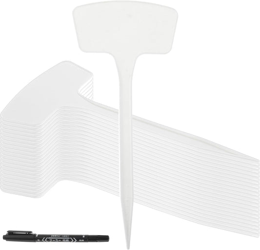 100 Pcs Plant Labels,T-Type 10.63inch Large Plastic Plant Tags Waterproof Plant Makers Nursery Garden Labels for Outdoor Indoor Plants Herbs Flowers Vegetable Potted Belt Marker Pen (White)